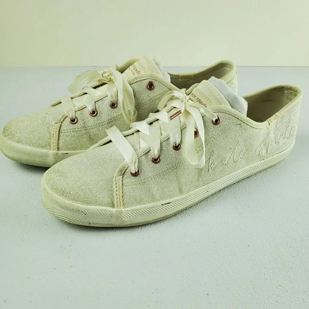 Keds X Kate Spade Glitter Kickstart Glitter In Ivory Sneakers Shoes 6 Womens